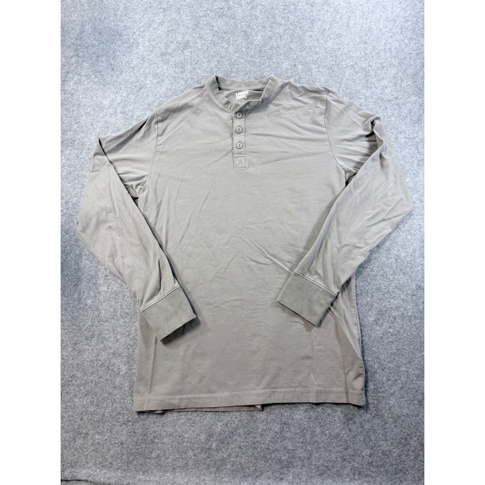 Lands End Mens Gray Long Sleeve Henley Shirt Cotton Spandex Size S 34-36